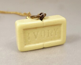 Antique Ivory Soap Bar Watch Fob Pendant Charm