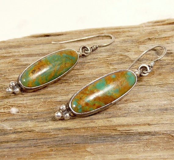 Navajo Sterling & Green Turquoise Earrings RB Ric… - image 1