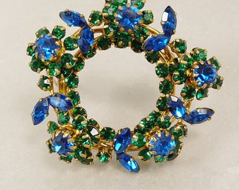 Vintage Austrian Blue Rhinestone Brooch