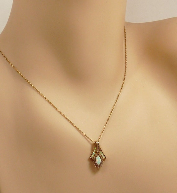 Gold Vermeil Sterling 925 & Opal Pendant Necklace - image 7