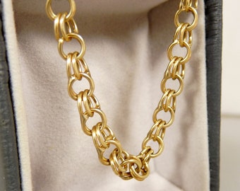 1960s 14K Gold Charm Bracelet Double Cable Link Chain