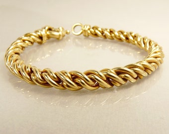 14K Gold Italy 585 Rope Chain Bracelet Vintage Jewelry