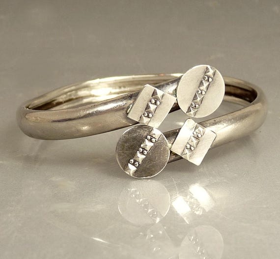 Antique Sterling Silver Bypass Cuff Bracelet - image 4