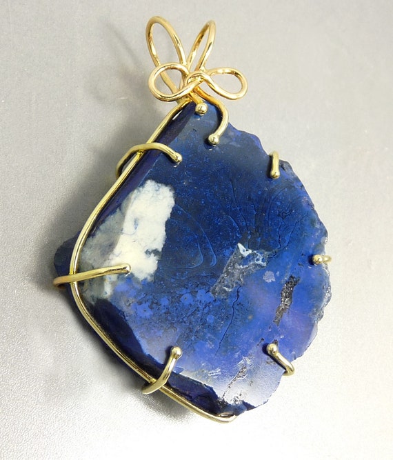 Vintage 14K Gold & Lapis Pendant Wire Wrapped Sta… - image 8