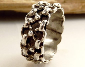 Mid Century Mexico Sterling Chain Nugget Ring