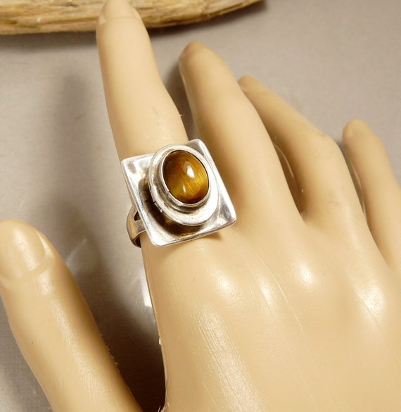 Mexico Sterling 925 & Tiger Eye Poison Ring Modern