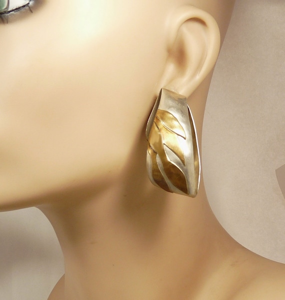 M Ellis Sterling Silver Clip Earrings Big Bold Modernist Design