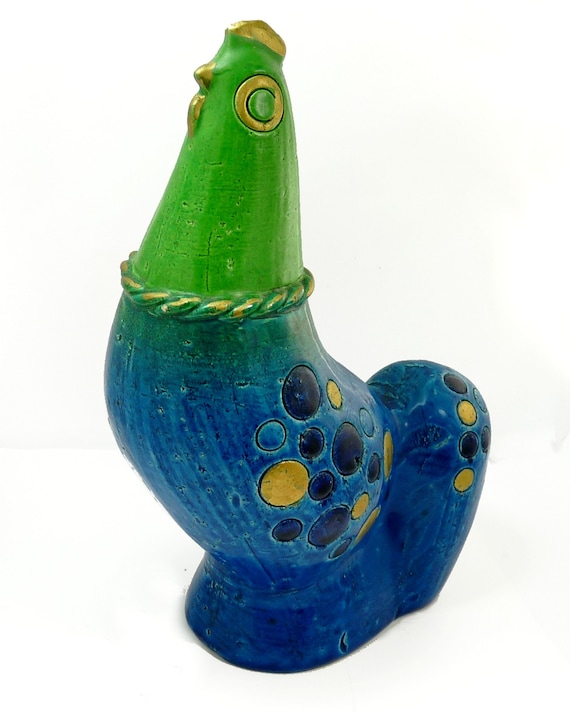 Bitossi Aldo Londi Rosenthal Netter Pottery Chicken Figurine Blue
