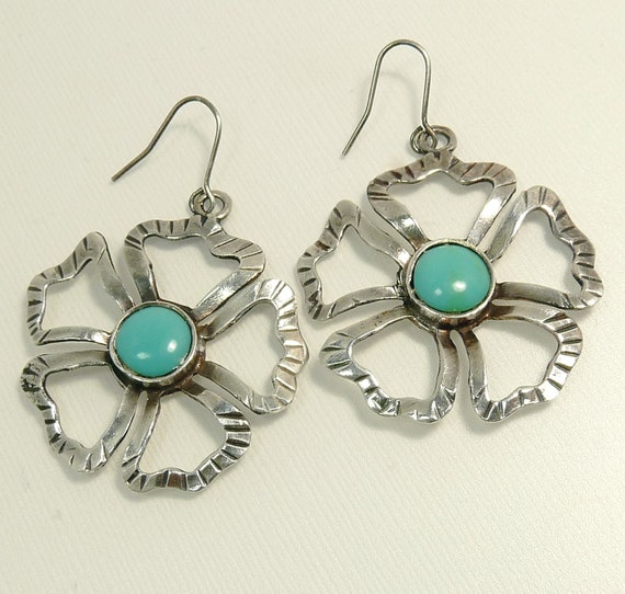 Southwestern Sterling & Faux Turquoise Earrings S… - image 6