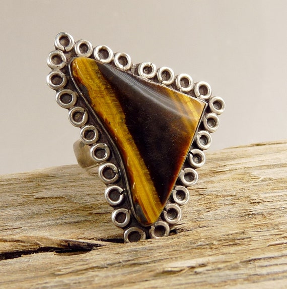 Mid Century Mexico Sterling & Tiger Eye Ring Moder