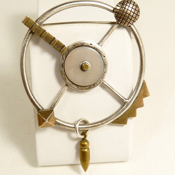 Rare Thomas Mann Mixed Metals Pinwheel Brooch