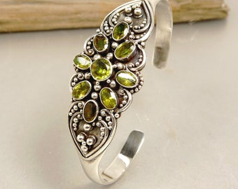 Sterling Silver 925 & Peridot Cuff Bracelet