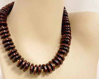 Vintage Italy Torsade Necklace Bronze Beaded Necklace Statement