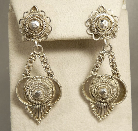 Vintage Silver Filigree Earrings Boho Ethnic Trib… - image 1