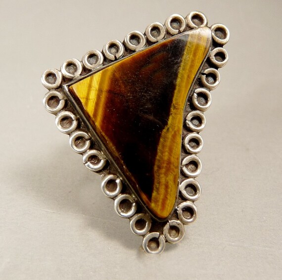 Mid Century Mexico Sterling & Tiger Eye Ring Mode… - image 4