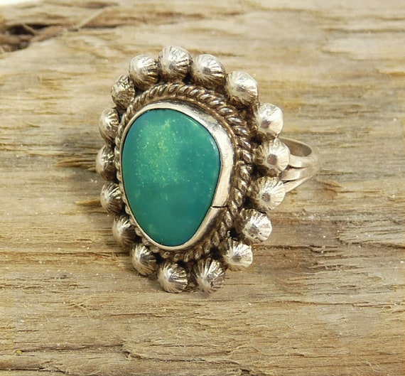 Southwestern Sterling & Turquoise Ring Size 6 - image 1