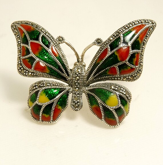 Marcasite Butterfly Brooch - Orange Enamel Marcasite Butterfly Brooch - Orange Enamel