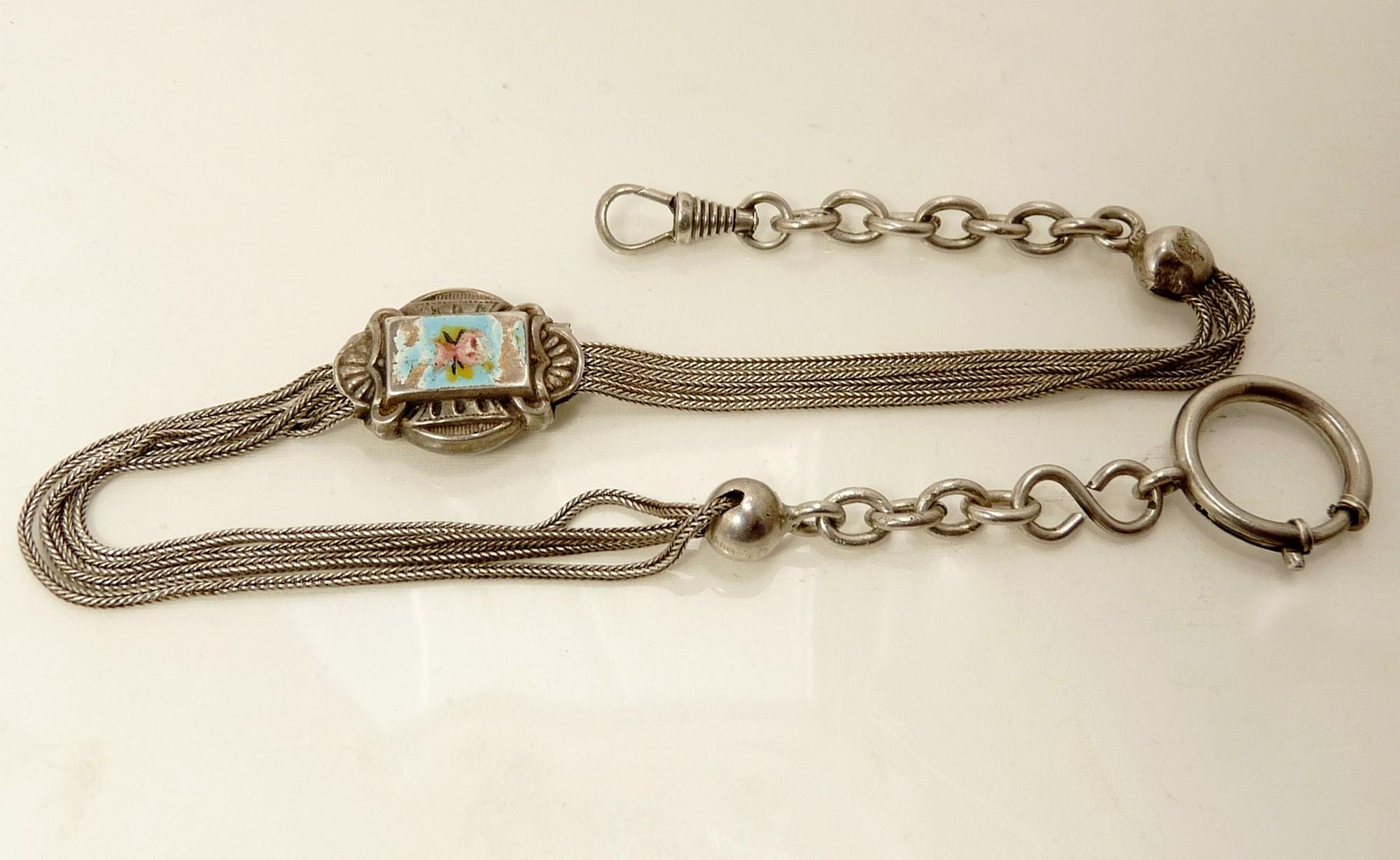 Antique Victorian Lady\'s Pocketwatch Chain w/ Slide B&D Victorian Era Black Enamel Slide Lariat Necklace main image 3