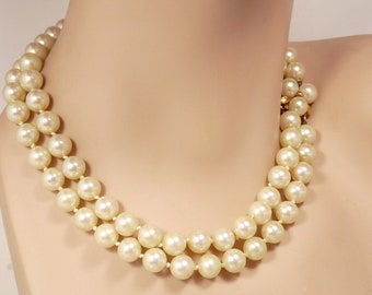 Vintage Ciner Pearl Necklace Double Strand Faux Pearls