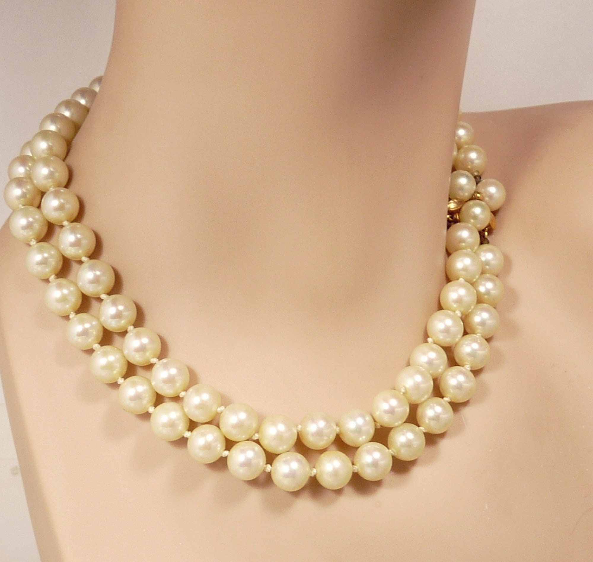 Ciner Double Strand Faux Pearls with Focal Clasp