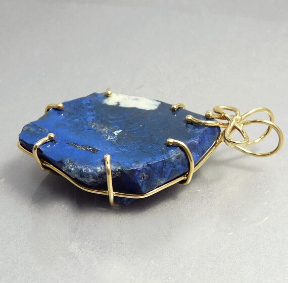 Vintage 14K Gold & Lapis Pendant Wire Wrapped Sta… - image 4