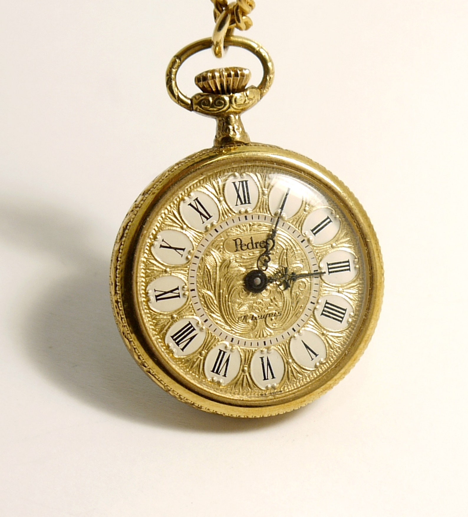 Vintage Ladies Pocket Watch Necklace Pedre 17 Jewels Etsy