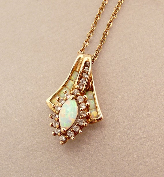 Gold Vermeil Sterling 925 & Opal Pendant Necklace - image 3
