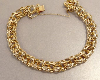 Vintage 12K Gold Filled Charm Bracelet Double Cable Links