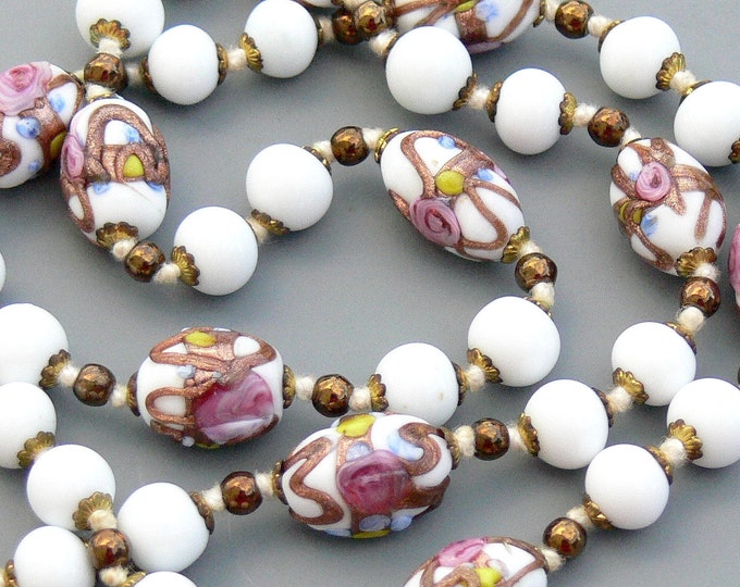 Vintage Glass Wedding Cake Bead Necklace Etsy