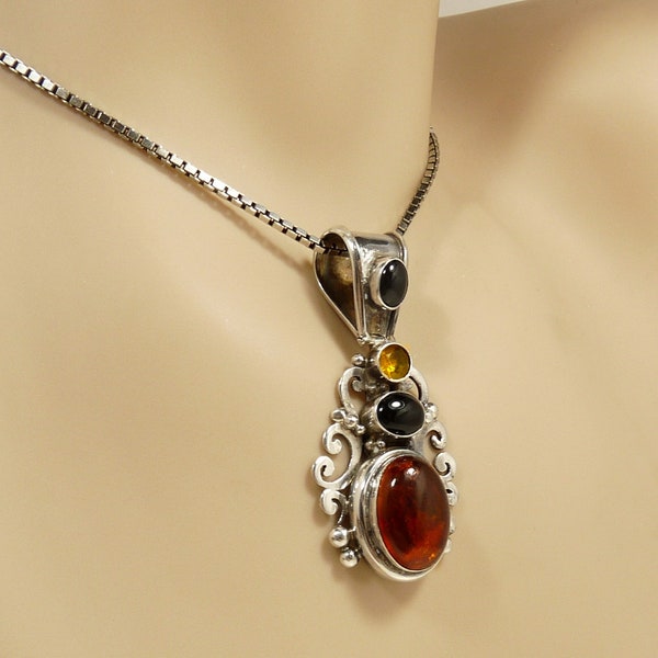 Bali Sterling 925 Pendant Citrine & Black Onyx Suarti Jewelry