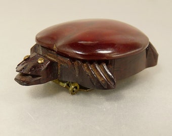 Art Deco Carved Wood & Bakelite Turtle Dress Clip