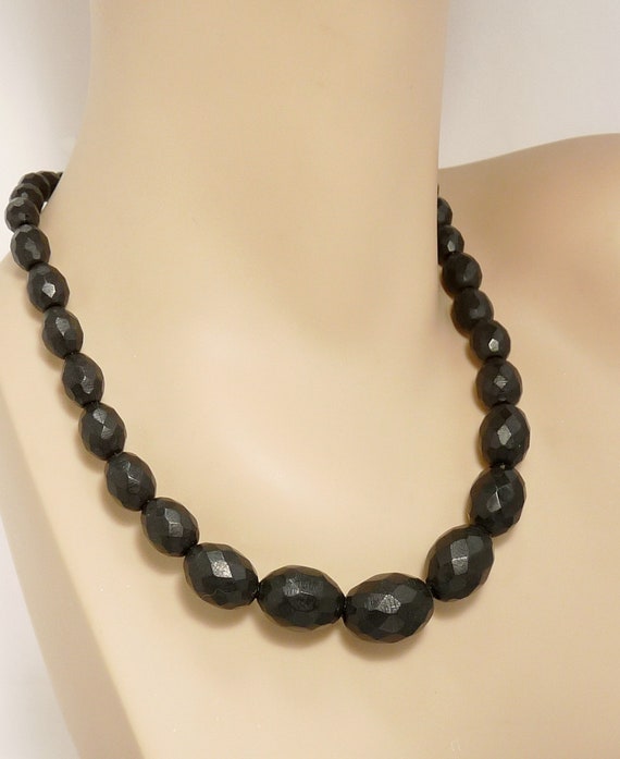 Antique Vulcanite Faceted Bead Necklace - image 8