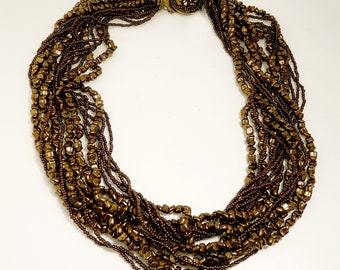 Vintage Italy Torsade Necklace Bronze Beaded Necklace Statement Jewelry