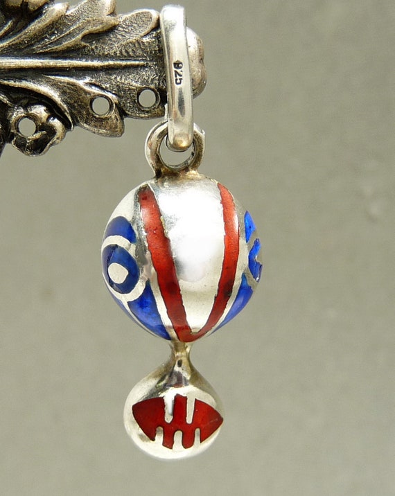 Vintage Sterling 925 Red & Bue Enamel Aztec Desig… - image 5