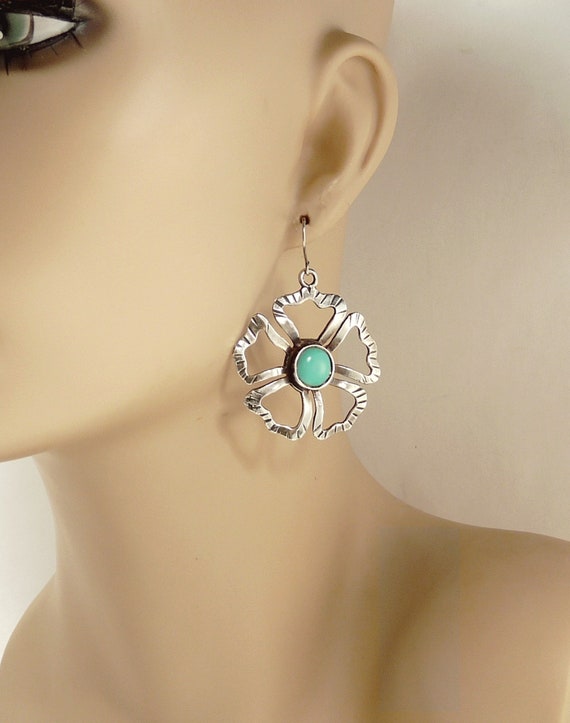 Southwestern Sterling & Faux Turquoise Earrings S… - image 5