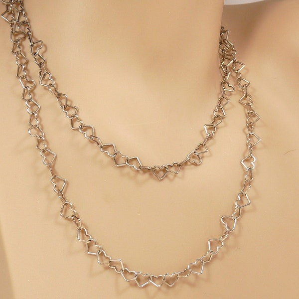 Sterling 925 Heart Link Chain Necklace 36" Milor Italy