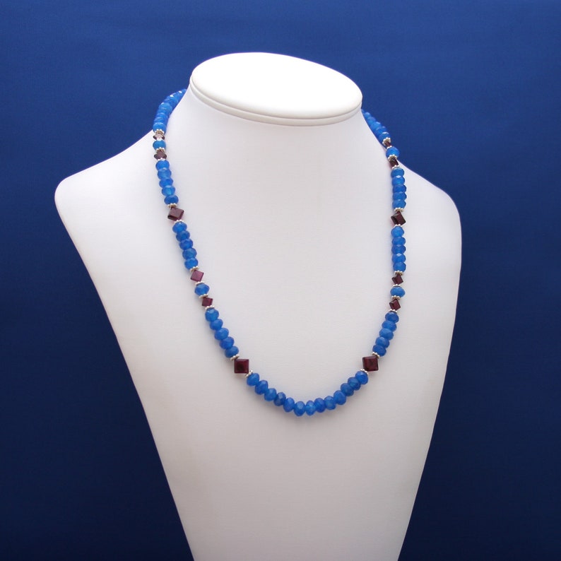 Cobalt Blue Chalcedony Garnet Jewelry Gemstone Necklace January Birthstone Chalcedony Necklace Chalcedony Jewelry Garnet Necklace