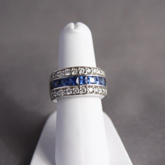 Vintage Ceylon Sapphire and Diamond Wedding Band,… - image 3