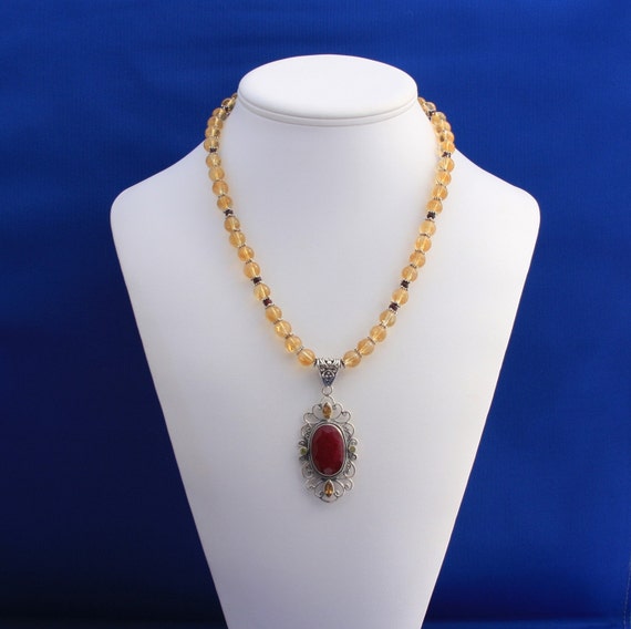 Citrine and Ruby Necklace Ruby Pendant 