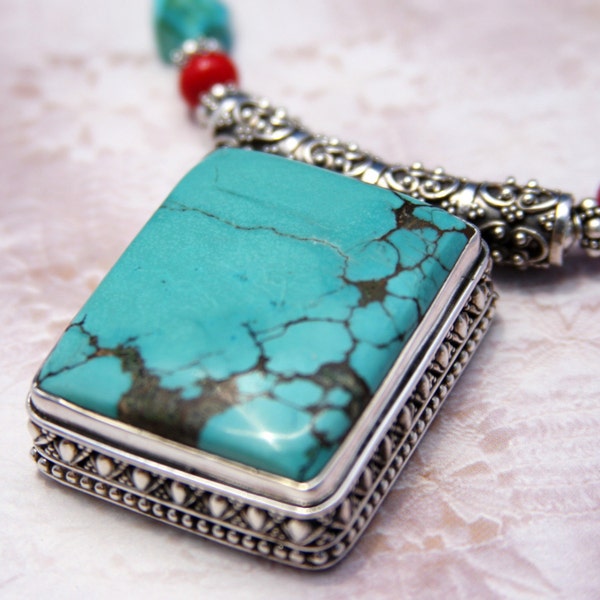 RESERVED-Sonoran Sunset-(Arizona Turquoise, Coral and Bali Silver)