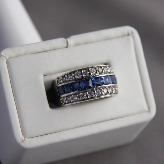 Vintage Ceylon Sapphire and Diamond Wedding Band,… - image 6