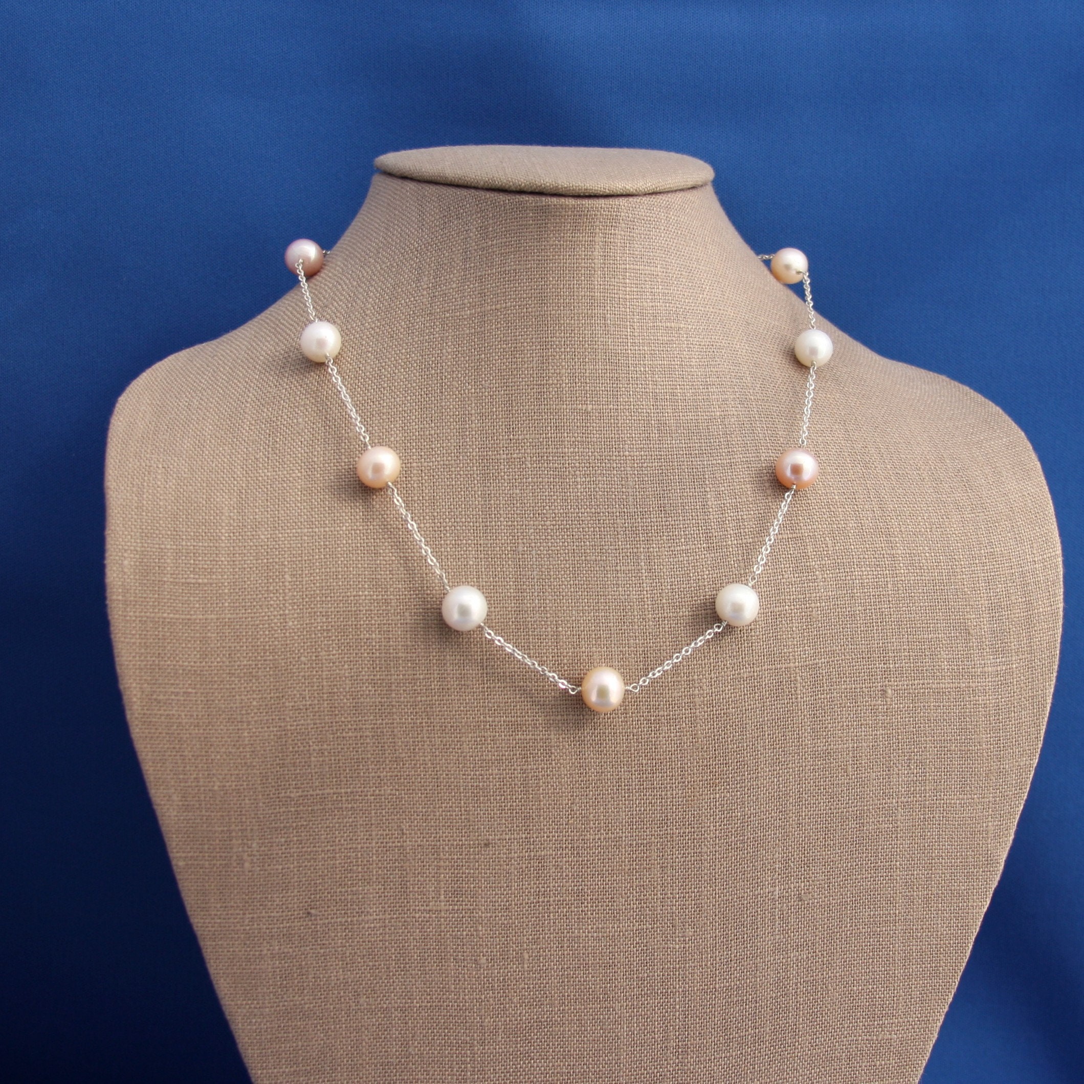 Pearl Necklace Simple Pearl Necklace Pearl Station Necklace Etsy