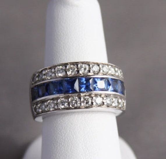 Vintage Ceylon Sapphire and Diamond Wedding Band,… - image 1