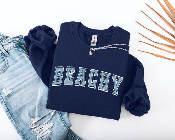 Womens Vacation Sweater, Beachy Preppy Style Crewneck Sweatshirt, Cozy Ladies Beach Casual Apparel for Summer Vibes, Trendy Minimalist Gift