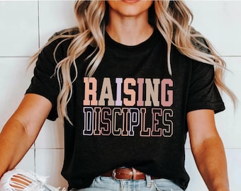 クリスチャンママと私お揃いTシャツ、弟子を育てる宗教的なレディースTシャツ、信仰に基づいたトップス、クリスチャンファミリー衣装、宗教的なトップス