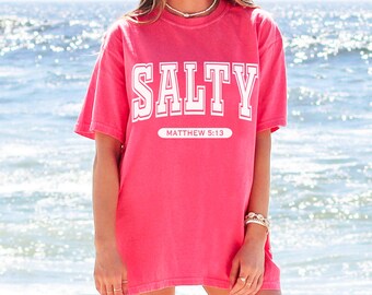 Womens Summer T Shirt, Christian Ladies Salty Preppy Pink Vacation Tee Beachwear Gift Idea Trendy Minimalist Style Beach Day Apparel for Her