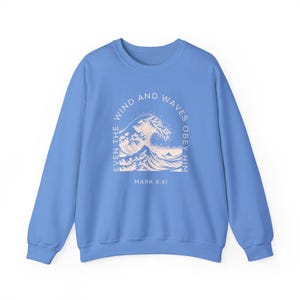 Womens Christian Sweatshirt, Trendy Nautical Faith Based Bible Sweater, Oversize Summer Christian Crewneck Vacation Gift Idea Wind and Waves image 7