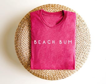 Womens Summer T Shirt, Beach Bum Trendy Ladies Tee, Casual Summer Boho Style, Beach Day Outfit Vacation Apparel Gift Idea for Wife, Oversize