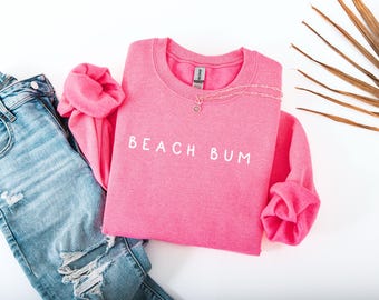 Womens Oversize Sweater, Beach Bum Ladies Trendy Minimalist Style Sweatshirt Cozy Beachwear, Cute Summer Vacation Outfit Gift Idea for Wife