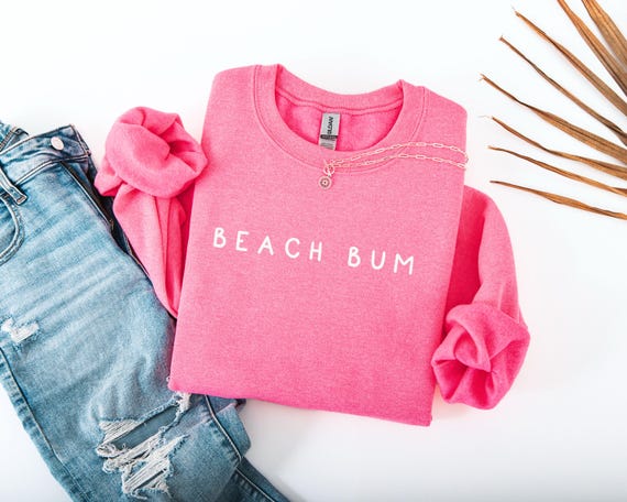 Womens Oversize Sweater, Beach Bum Ladies Trendy Minimalist Style Sweatshirt Cozy Beachwear, Cute Summer Vacation Outfit Gift Idea for Wife